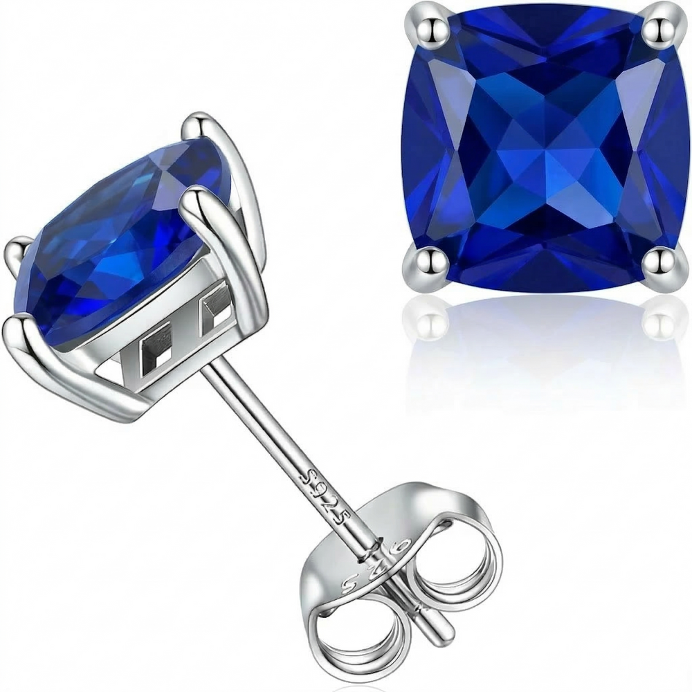 Minimalistische Ohrringe mit Saphir im Princess-Schliff | Weissgold