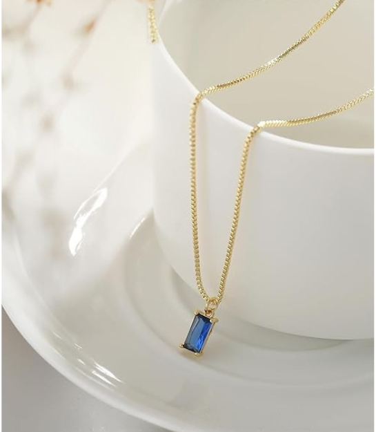 Minimalistische Anhängerkette mit Saphir | Weissgold
