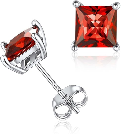 Minimalistische Ohrringe mit Rubin im Princess-Schliff | Weissgold