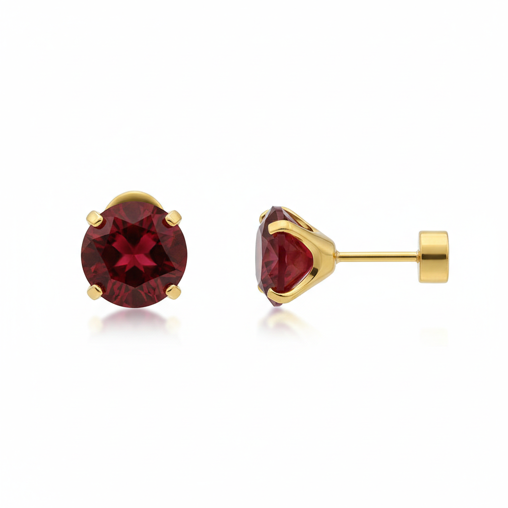 Runde Ohrringe mit Rubin | Gold