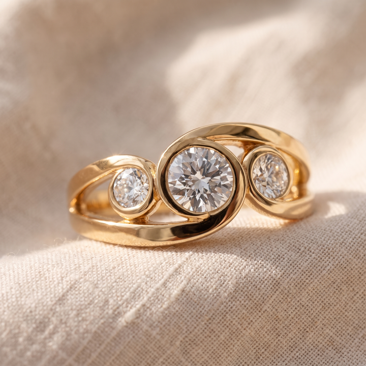 Spiralförmiger Vintage-Goldring mit Zirkonia
