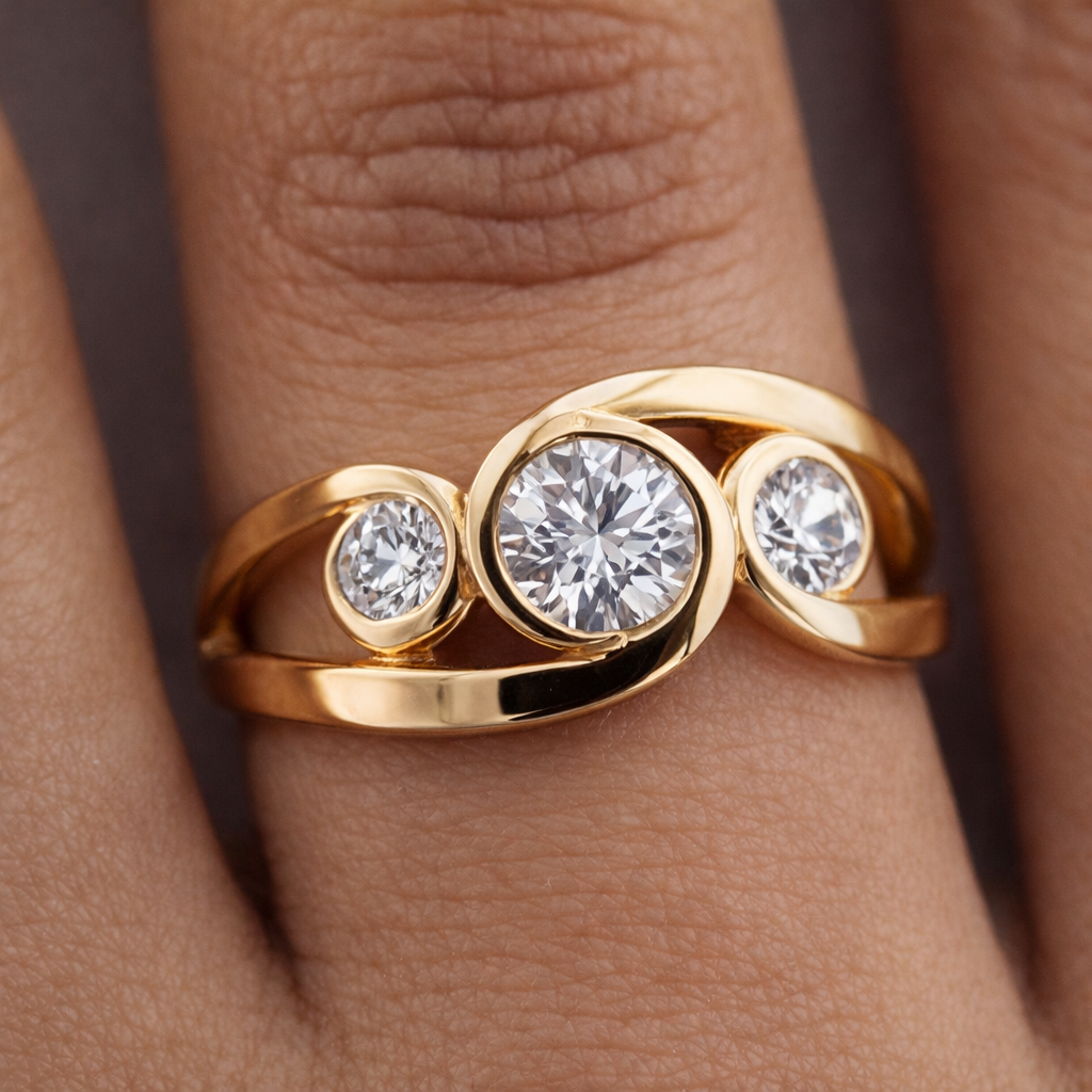 Spiralförmiger Vintage-Goldring mit Zirkonia