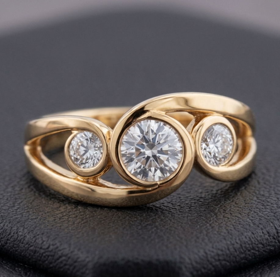 Spiralförmiger Vintage-Goldring mit Zirkonia
