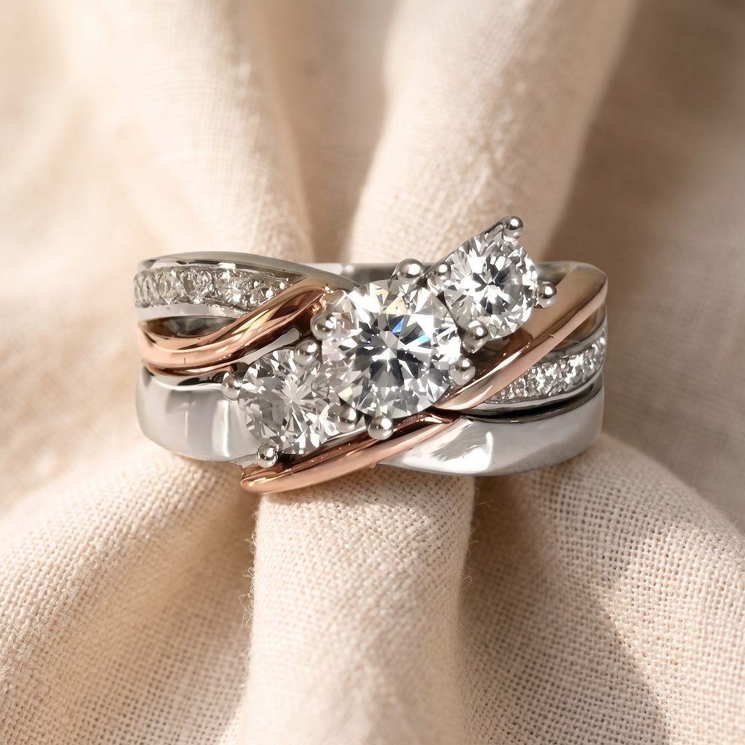 Vintage-Ring in Gold und Silber mit Zirkonia