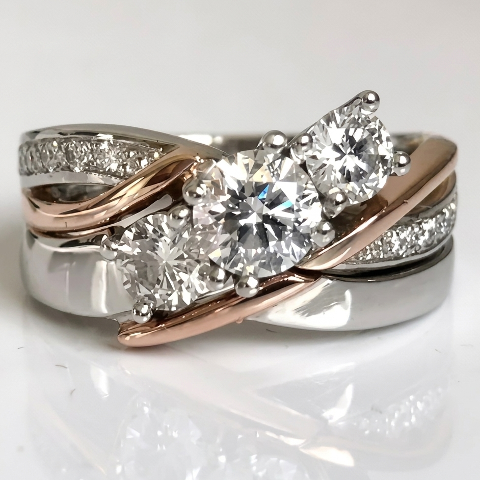 Vintage-Ring in Gold und Silber mit Zirkonia