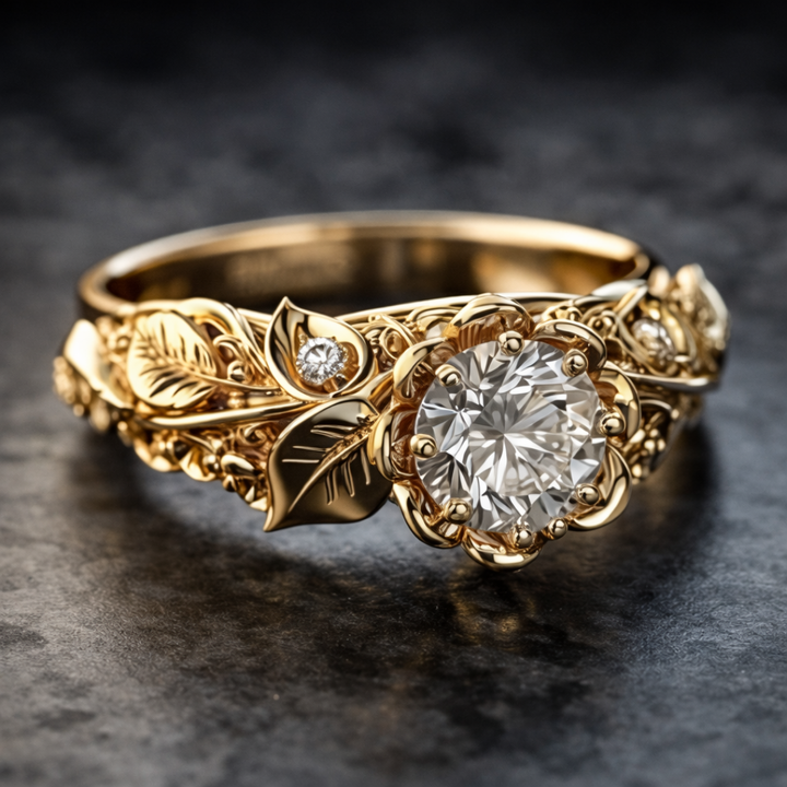 Goldring Blatt mit Zirkonia