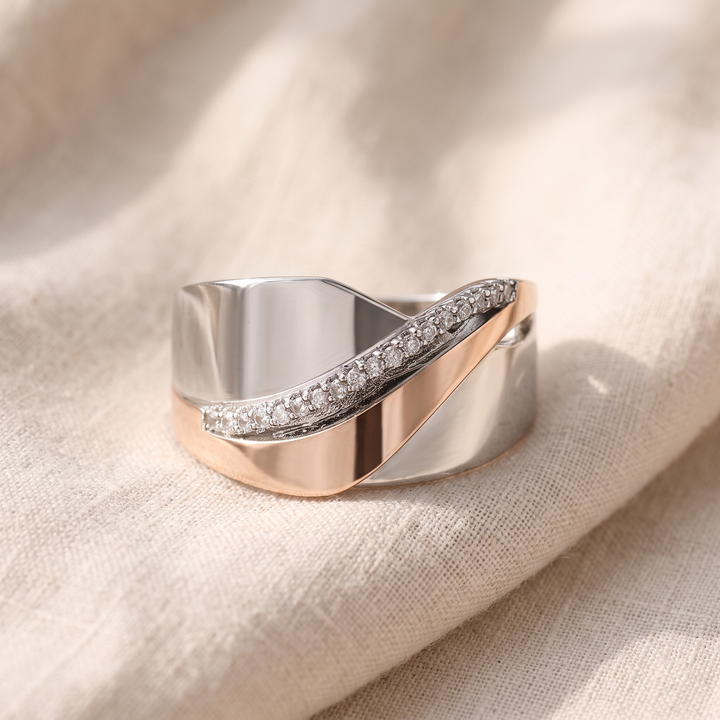 Vintage-Ring in Roségold und Silber mit Zirkonia