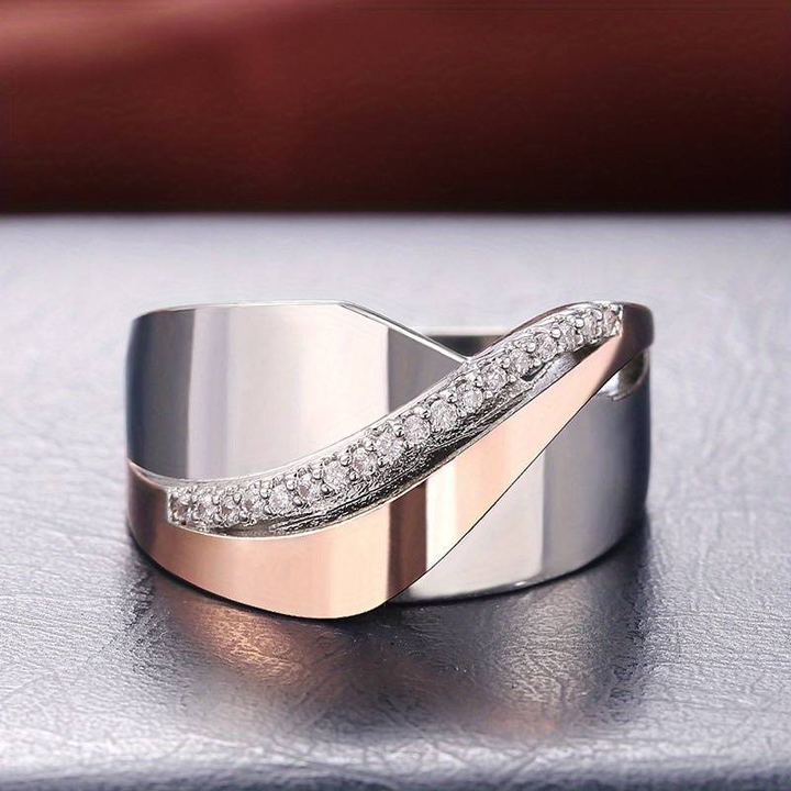 Vintage-Ring in Roségold und Silber mit Zirkonia