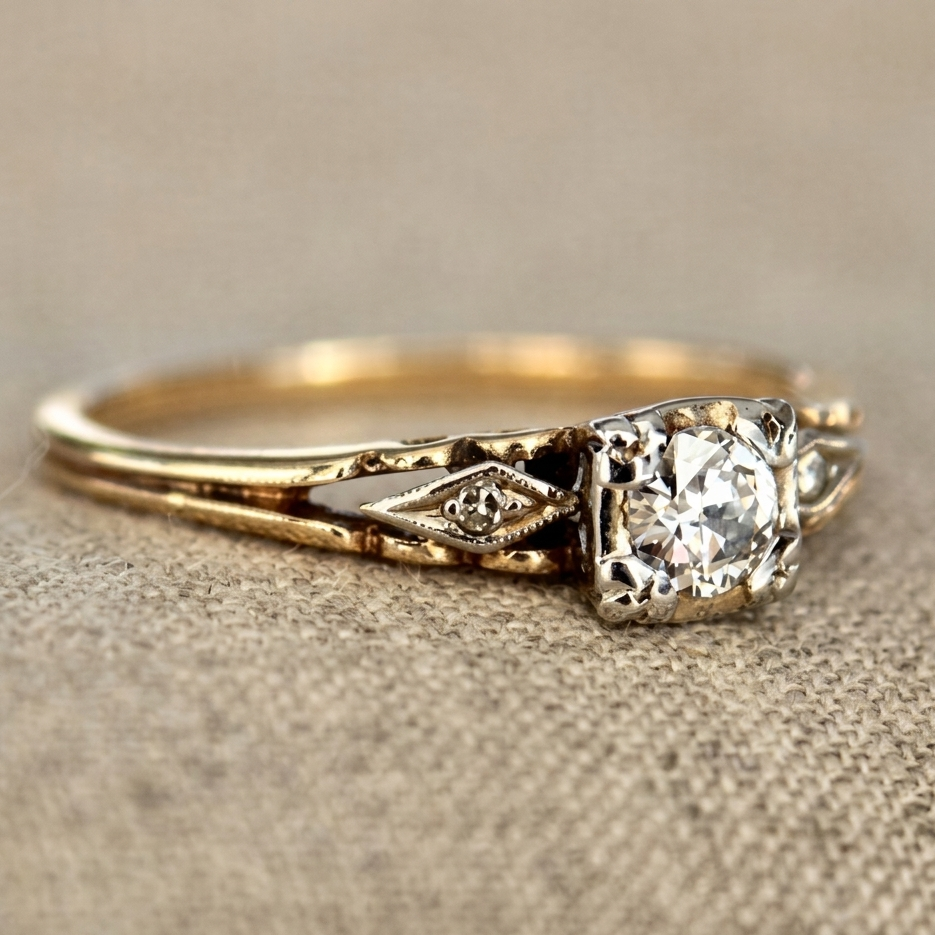 Zierlicher Vintage-Goldring mit Zirkonia