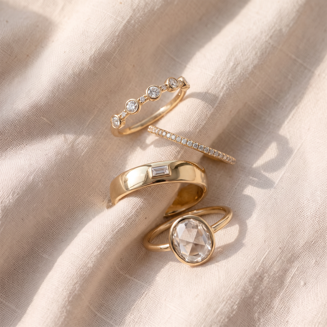 Vintage-Goldring-Set mit Zirkonia