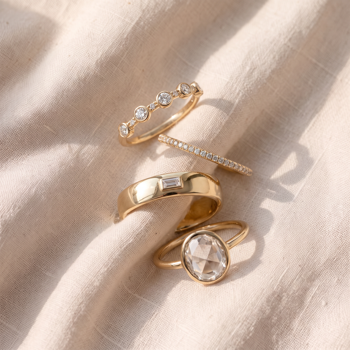 Vintage-Goldring-Set mit Zirkonia