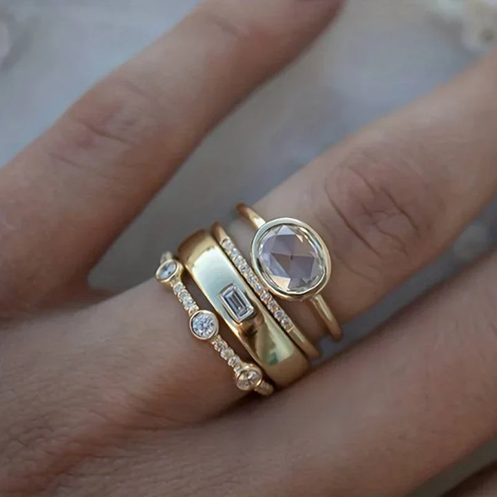 Vintage-Goldring-Set mit Zirkonia