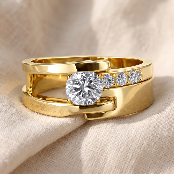 Unregelmässiger Vintage-Goldring mit Zirkonia