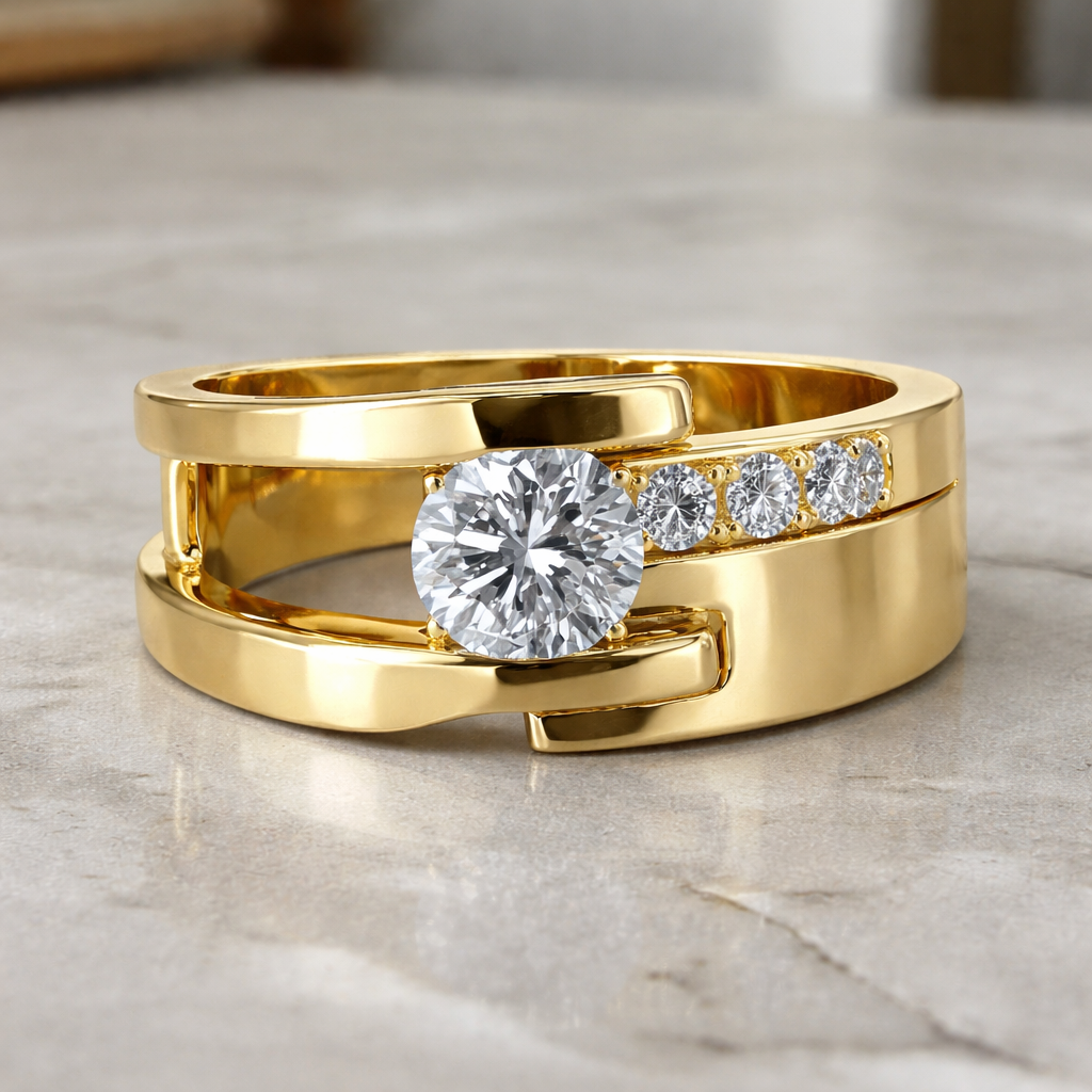 Unregelmässiger Vintage-Goldring mit Zirkonia