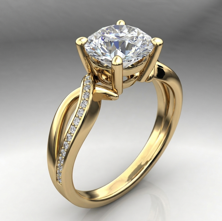 Geflochtener Vintage-Goldring mit Zirkonia